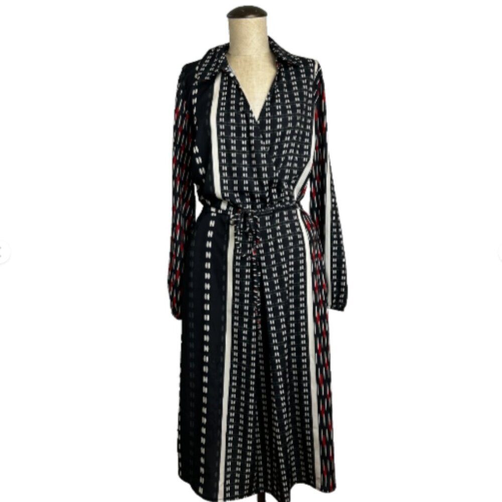 SottoMarino Italy Geometric Print Wrap Midi Dress Black Cream Red Sz IT 44